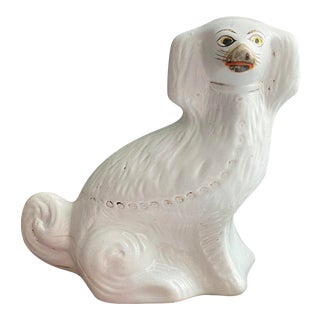 Antique White Staffordshire Porcelain Dog Figurine For Sale