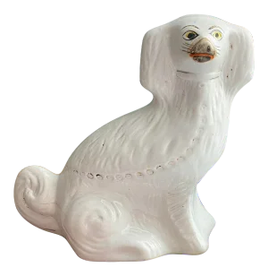 Antique White Staffordshire Porcelain Dog Figurine