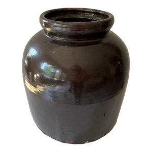 Antique Albany Slip Stoneware Storage Jar — 19th Century American, Dark Brown Glaze