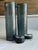 Mid-Century Modern Tall Crackle Glass Hurricane Candle Holders Slate Blue - Pair For Sale - Image 3 of 8
