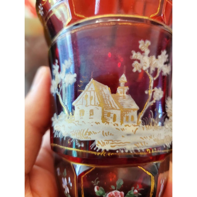 Antique Ruby Moser Bohemian Glass Enameled Goblet For Sale - Image 4 of 9