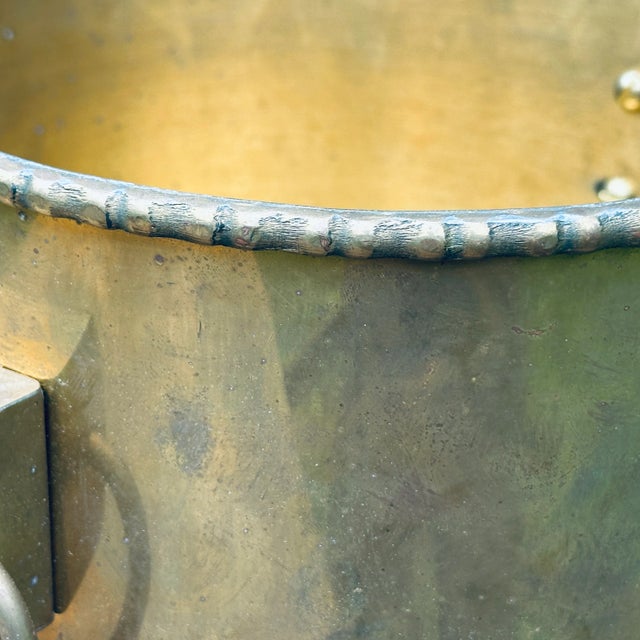 Mid 20th Century Solid Brass Faux Bamboo Jardiniere Planter With Ring Handles From Hong Kong For Sale - Image 5 of 12