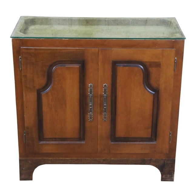 1980s Vintage Cherry Console Cabinet With Curio Display Glass Top Showcase For Sale - Image 11 of 11