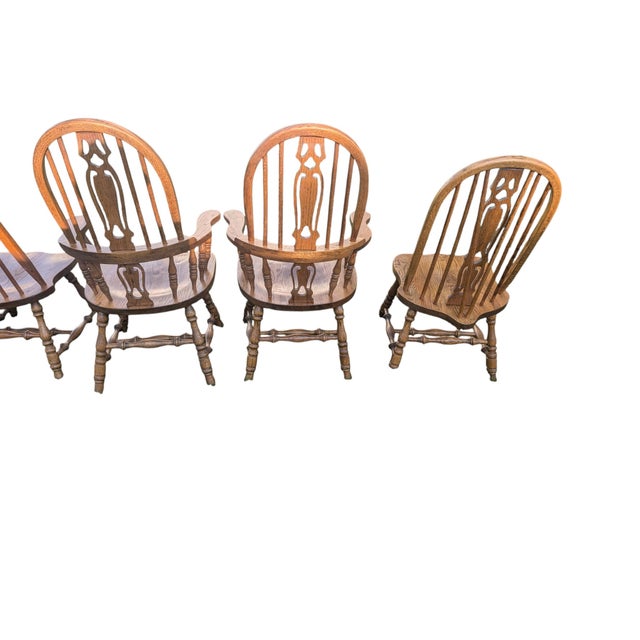 Late 20th Century Vintage Solid Oak Bow-Back Windsor Dining Chairs - Set of 6 For Sale - Image 5 of 18
