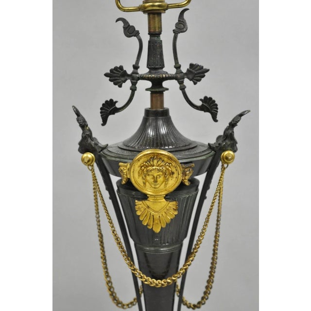 Antique French Empire Neoclassical Bronze & Marble Small Figural Table Lamp For Sale - Image 4 of 12