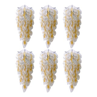 Mid-Century Modern Italian Murano Leaf Glass Wall Sconces from Mazzega, 1970s, Set of 6 For Sale