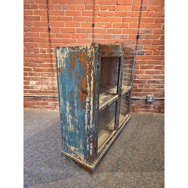 1990s 1990s Distressed Blue Apothecary-Style Display Cabinet For Sale - Image 5 of 7