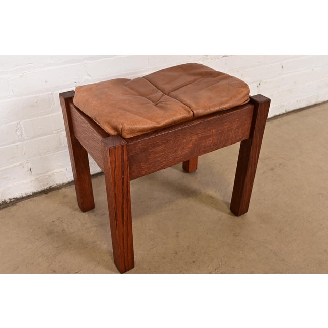 Stickley Brothers Stickley Antique Mission Oak Arts & Crafts Upholstered Footstool or Ottoman For Sale - Image 4 of 12