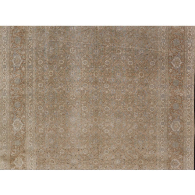 Antique Persian Tabriz Rug in Wool With All-Over Floral Design in Earth Colors 8'0 X 10'9 For Sale - Image 10 of 13