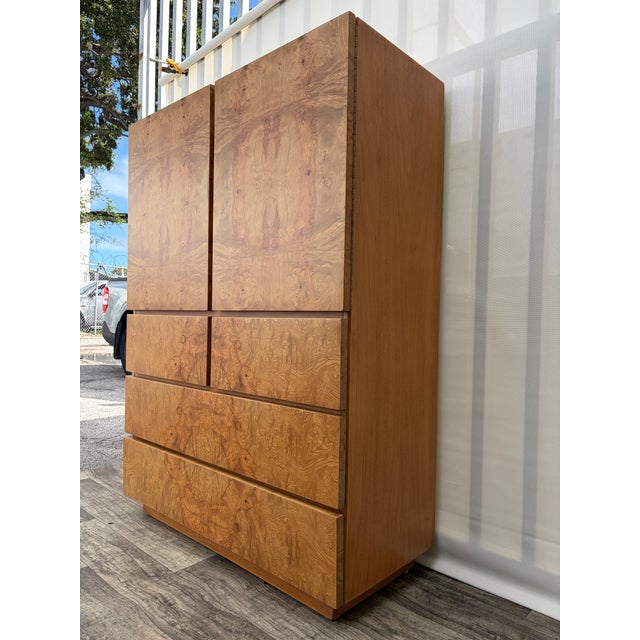 Mid-Century Modern Refinished Mid-Century Modern Burl Wood Highboy Dresser in a Milo Baughman Style by Lane Altavista. Circa 1970s For Sale - Image 3 of 18
