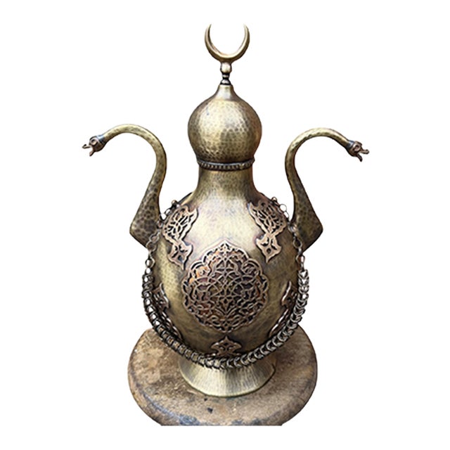 Rustic Hand-Hammered Ottoman Brass Ewer For Sale