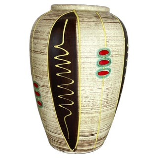 Fat Lava Pottery Stripe & Dots Vase from Jasba Ceramics, Germany, 1950s For Sale
