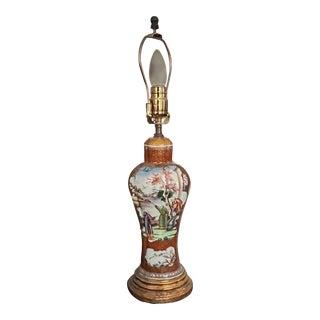 18th Century Chinese Export Porcelain Vase with Famille Rose Glaze Mounted as a Lamp For Sale