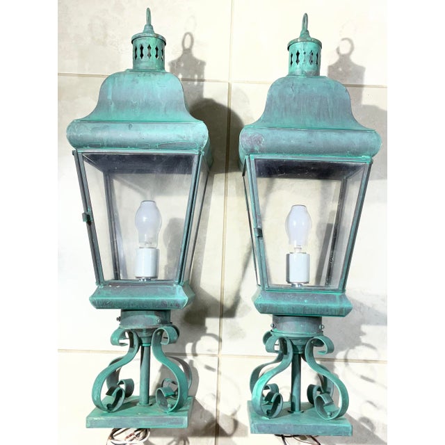 Pair of Vintage Solid Brass Post Lanterns. 27”h X 8”.5 X 8”.5 For Sale - Image 16 of 16