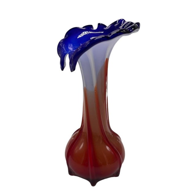Murano Glass Flower Vase in Blue and Red, Italy, 1960s For Sale - Image 3 of 7