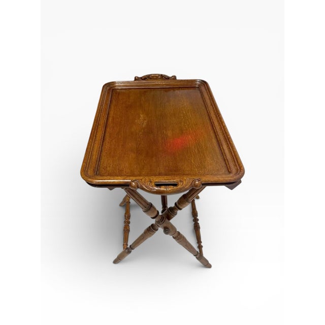 1930s English Oak Butler’s Tray Table With Turned Folding Base For Sale In Boston - Image 6 of 11