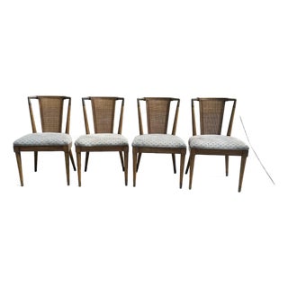 Mid Century Modern Bert England Forward Trend Cane and Brass Accented Dining Chairs, 1950 - Set of 4 For Sale