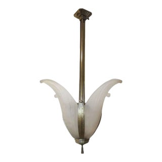 French Art Deco Four-Panel Chandelier Signed by Des Hanots For Sale