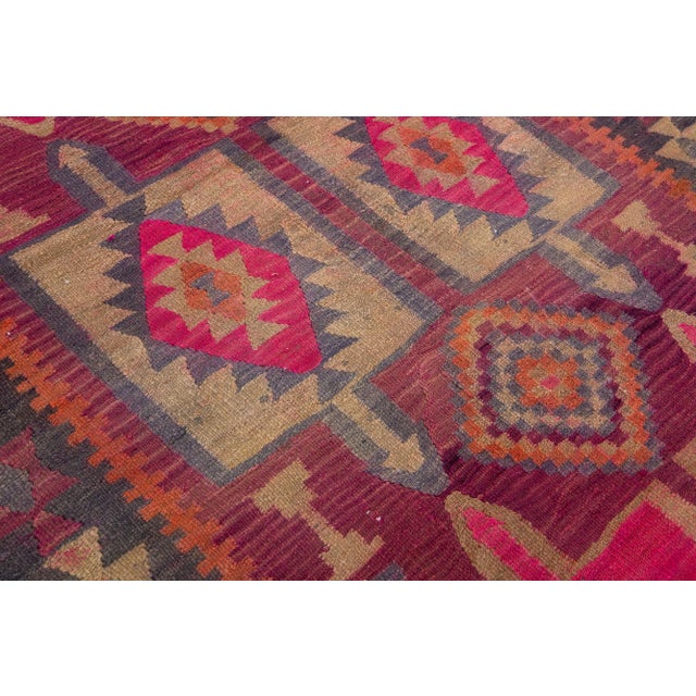 Pink Vintage Kilim Handmade Flatweave Geometric Motif Wool Runner For Sale - Image 10 of 11