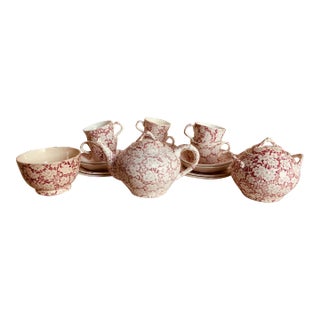 Antique Staffordshire Child's Tea Set, British Anchor Pottery, Apple Blossom Pattern, Circa 1850 For Sale