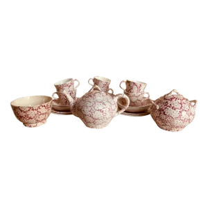 Antique Staffordshire Child's Tea Set, British Anchor Pottery, Apple Blossom Pattern, Circa 1850