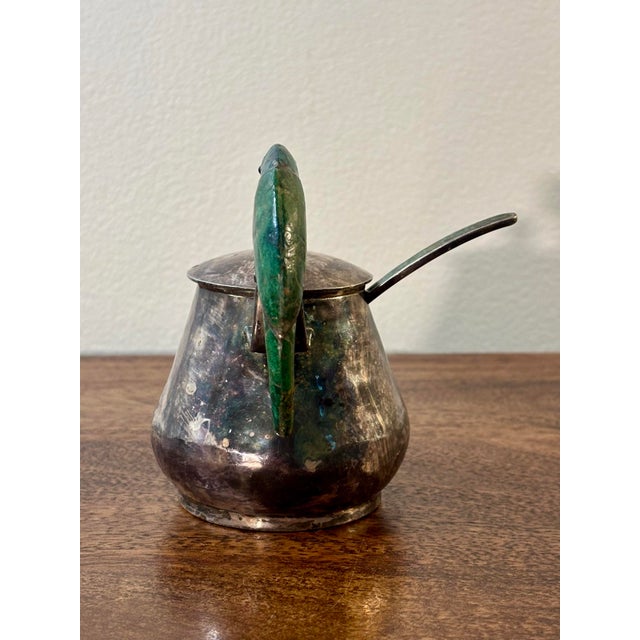 Metal Vintage Los Castillo Silver Plate Parrot Sugar Dish, Malachite Stone For Sale - Image 7 of 11