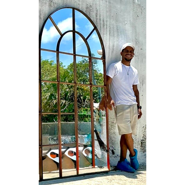 Late 20th Century Vintage Boho Monumental Patinated Arched Mirror For Sale - Image 5 of 5