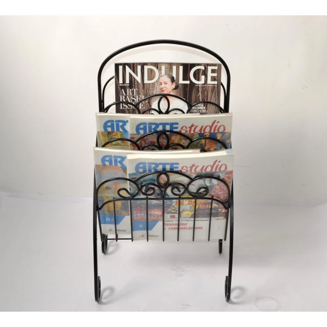 Apollo Woodwoking and Metal Corp 1970 Vintage Scrolled Black Wrought Iron 3 Tier Magazine Rack For Sale - Image 4 of 13