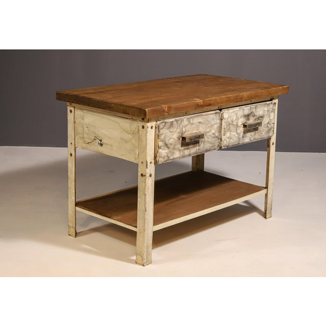 Wood Industrial Iron Kitchen Table, Former Czechoslovakia, 1950s For Sale - Image 7 of 8
