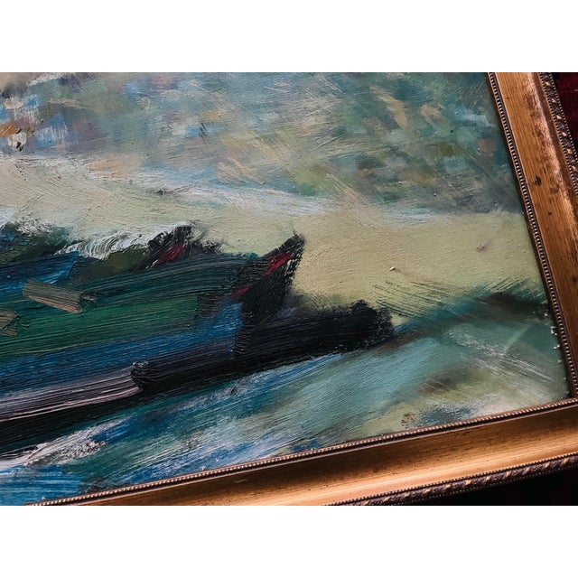 Blue Mid Century Abstract Seascape Painting Vintage Mod For Sale - Image 8 of 8