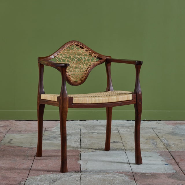 Studio Craft Walnut Armchair With Cane For Sale - Image 4 of 12