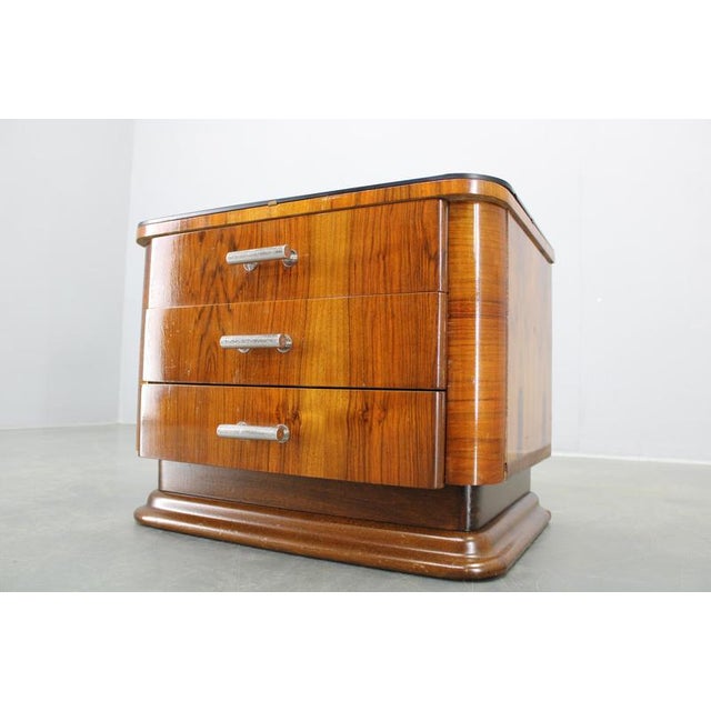 Black Art Deco Walnut Nightstand with Black Opaxite Glass, Czechoslovakia, 1930s For Sale - Image 8 of 18