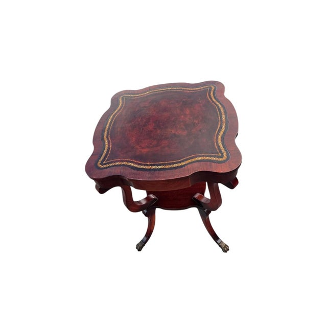 Wood Pair of 1940 Regency Style Leather Top Maple Wood Tables. For Sale - Image 7 of 13