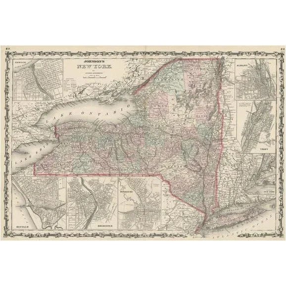Large Antique Map of New York State with Inset Maps, 1861 For Sale - Image 6 of 6