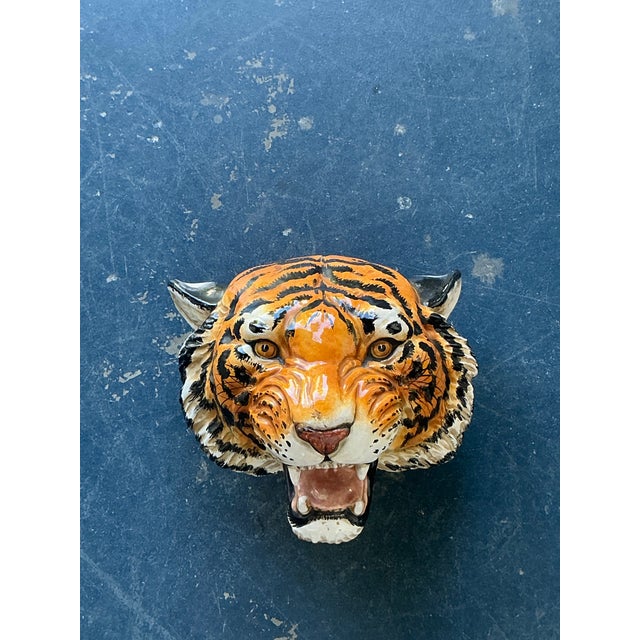 Vintage Boho Glazed Ceramic Wall Tiger For Sale - Image 9 of 11