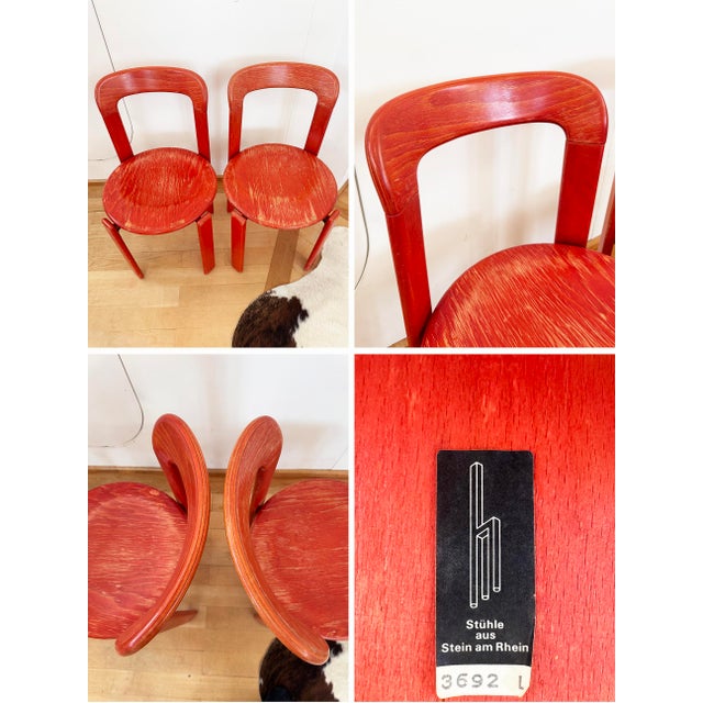 Mid-Century Modern 70s Red Solid Wooden Seat Dining Chairs by Bruno Rey for Dietiker, Set of 6 For Sale - Image 3 of 16