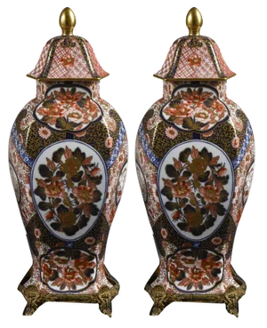 Chinese Ceramic Potiche Vases with Metal Bases, 1990, Set of 2