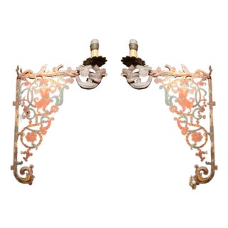 Tuscan Polychrome and Openwork Iron Wall Sconces, 18th Century, Set of 2 For Sale