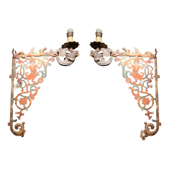 Tuscan Polychrome and Openwork Iron Wall Sconces, 18th Century, Set of 2 For Sale