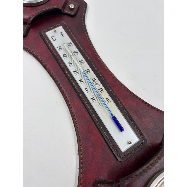 Barometer Weather Station in Reddish Faux Leather, 1950s For Sale - Image 9 of 18