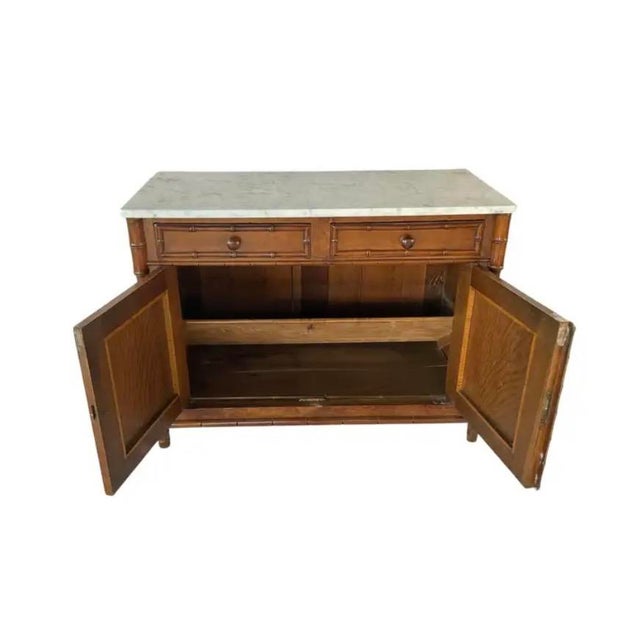 Birdseye Maple Faux Bamboo Marble Top Cabinet For Sale - Image 4 of 12