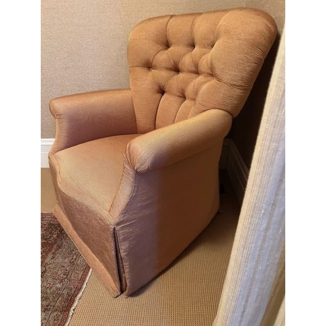 Attributed to Rose Tarlow Tufted Chair Dimensions: 32" W x 35" D x 37" H Seat: 17" H x 23" D Arm: 24" H COM: Dedar fabric...
