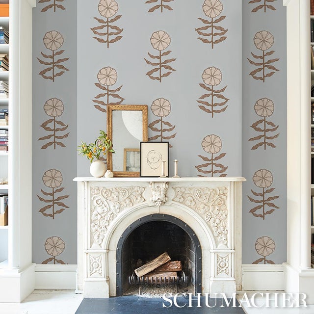 Schumacher SAMPLE - Schumacher x Marian McEvoy Pretty Petals Wallpaper In Sky For Sale - Image 4 of 4