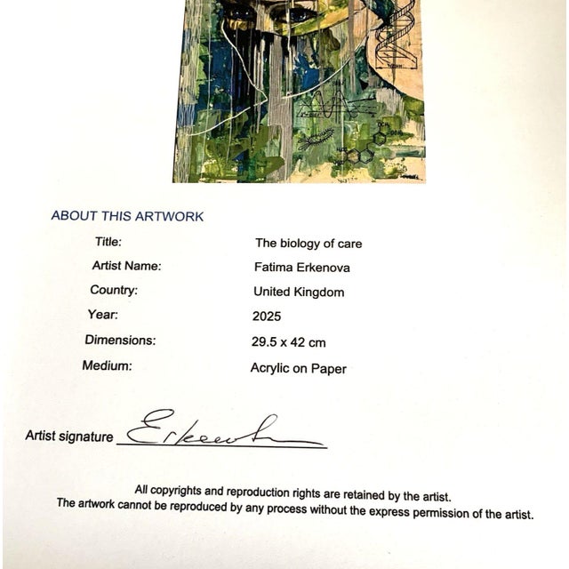 2020s Original "The Biology of Care" by Fatima Erkenova Acrylic on Paper 2025 Coa Uk For Sale - Image 5 of 13