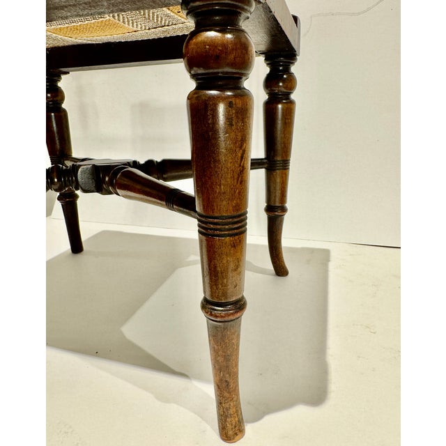 Brass Antique English Hardwood Footstool, Aesthetic Movement Embossed Leather Circa 1880 For Sale - Image 8 of 13