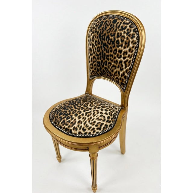 Beautiful Vintage style real wood chair real gold leaf Leopard 37.5 H x 17” 1/2 width x Depth 17” Floor to seat 17"1/2...