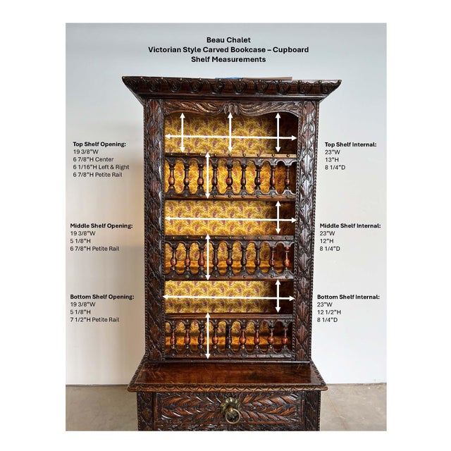 Victorian Style Carved Bookcase - Cupboard For Sale - Image 13 of 13