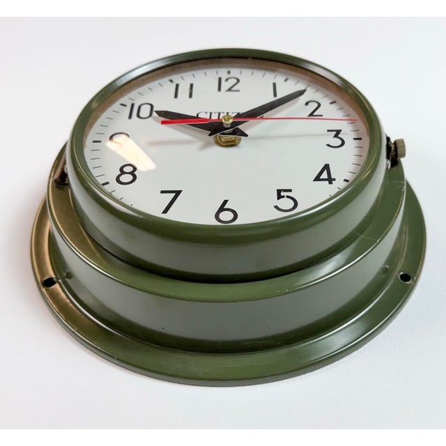 Vintage Green Citizen Ships Wall Clock, 1970s For Sale - Image 6 of 17