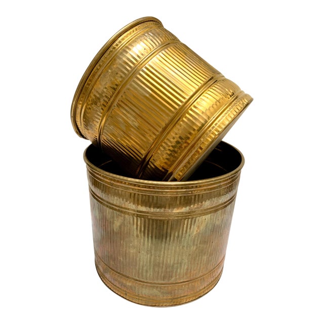 Large Brass Plant Vessels or Wastebaskets- Set of Two For Sale
