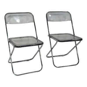 Pair of Vintage Space Age Folding Lucite and Chrome Chairs Made in Italy C 1970's